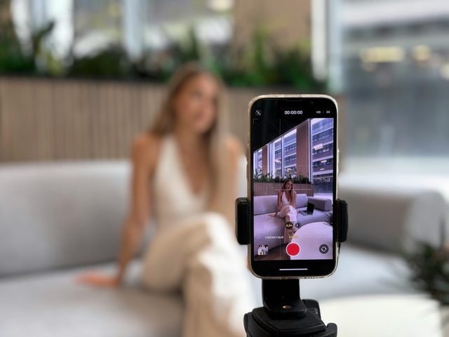 Phone on a tripod recording a short video